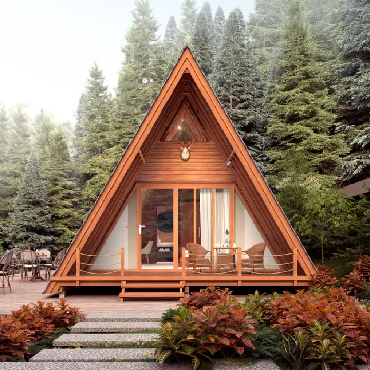 tiny house Natural prefabricated triangular timber frame wooden house with comfortable terrace bedroom luxury villa prefab tiny